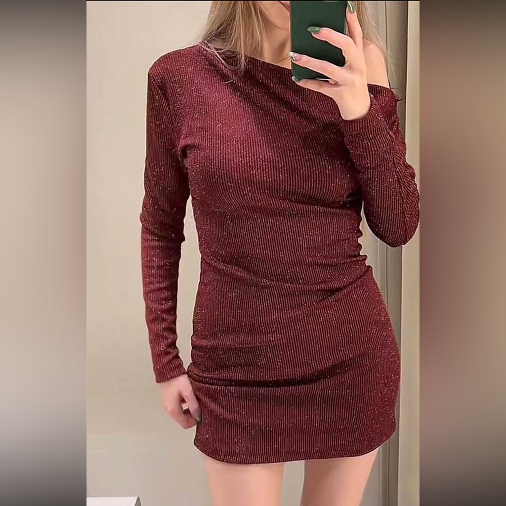 Zara Asymmetric Sparkle Red Party Dress
